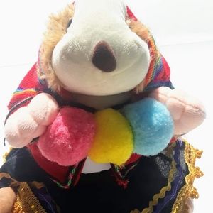 Vintage White Plush Stuffed Animal Toy Gift Colorful Traditional Outfit Clothing